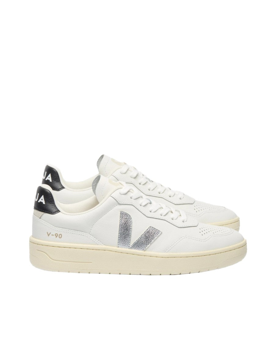 Veja V-90 O.T. Sneakers In White Silver Black
