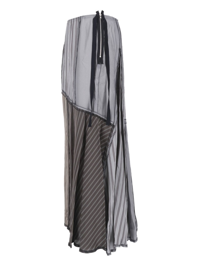 Maison Margiela Layered Patchwork Midi Skirt With Vertical Stripes