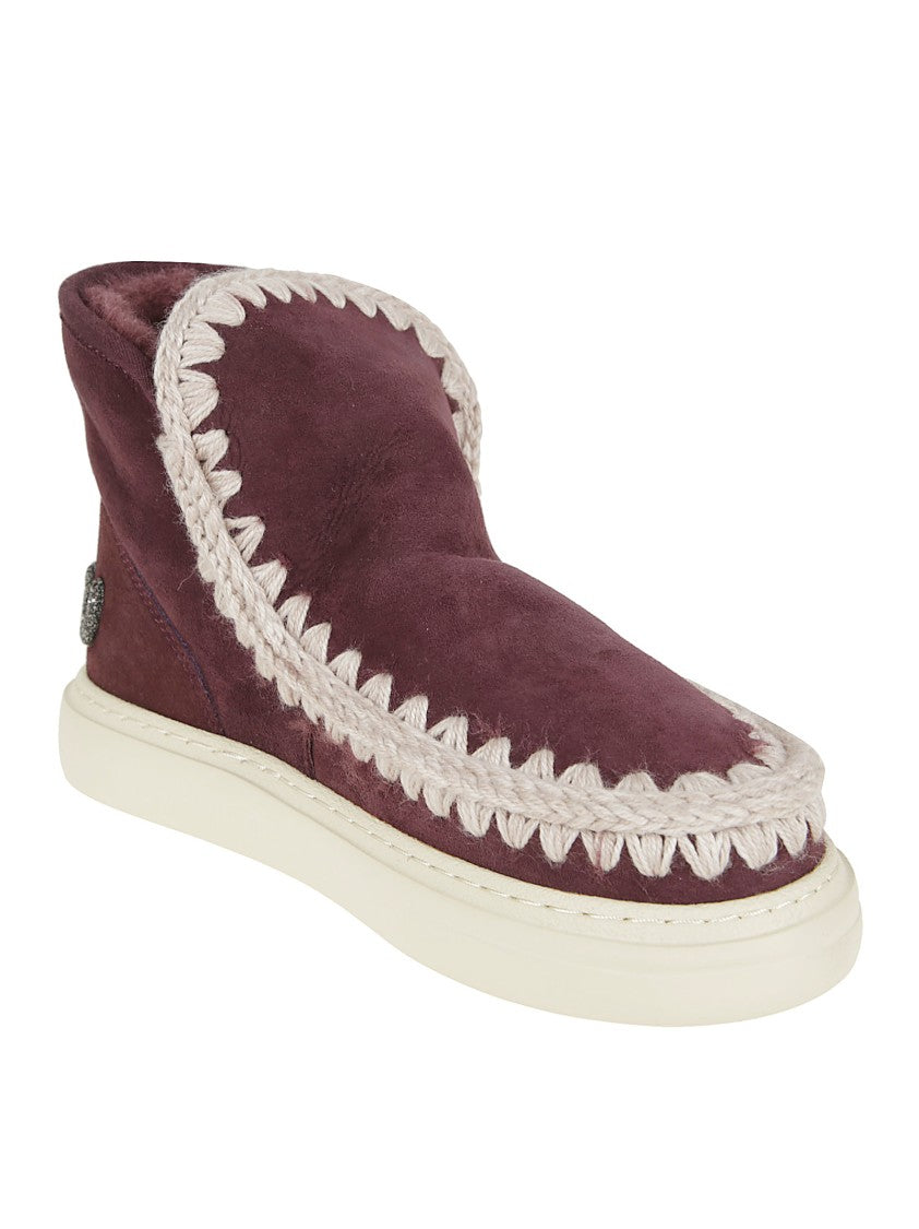 Mou Burgundy Suede Ankle Boots With Whipstitch Detailing