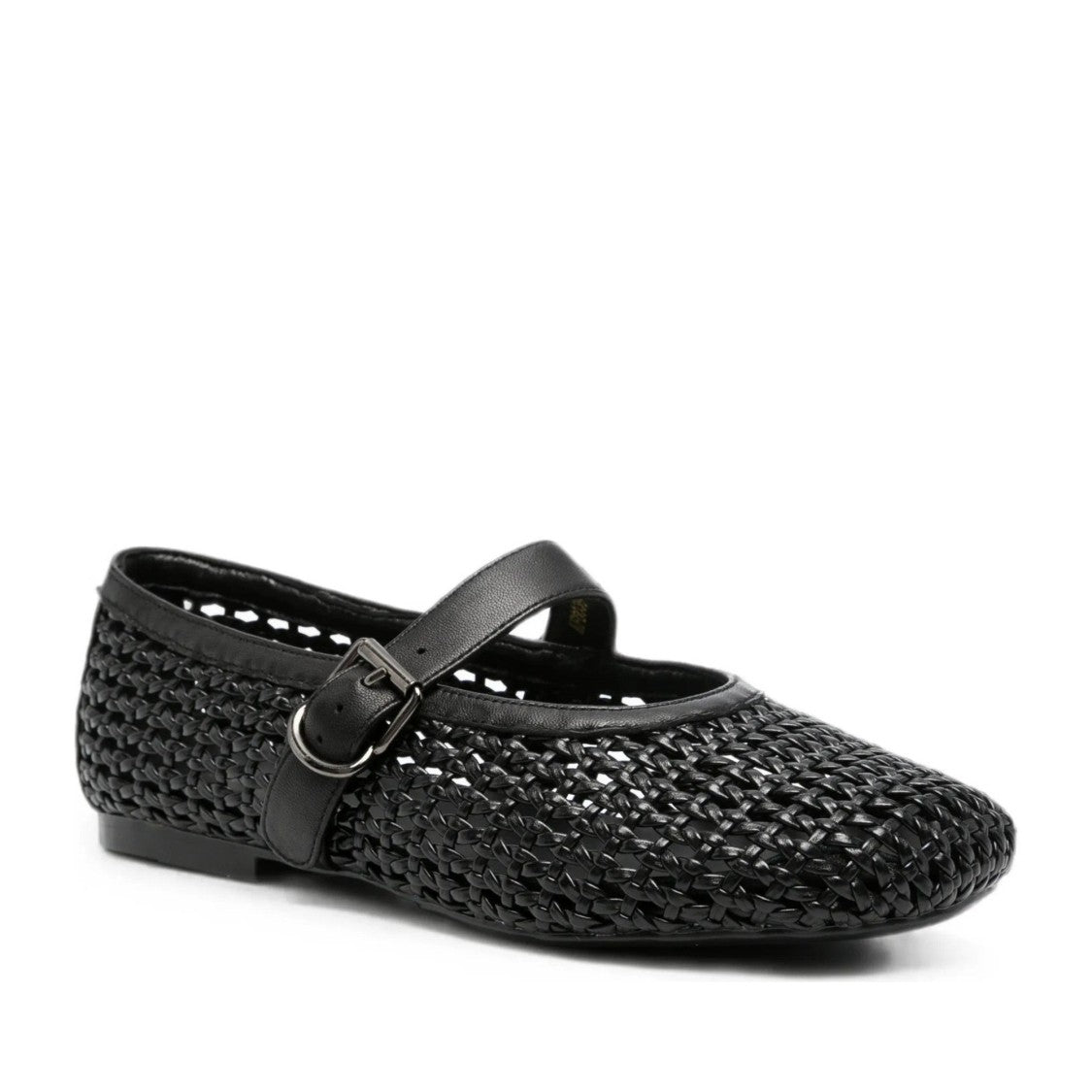 Adrianna Feretti Black Woven Glossy Adjustable Strap Leather Flats