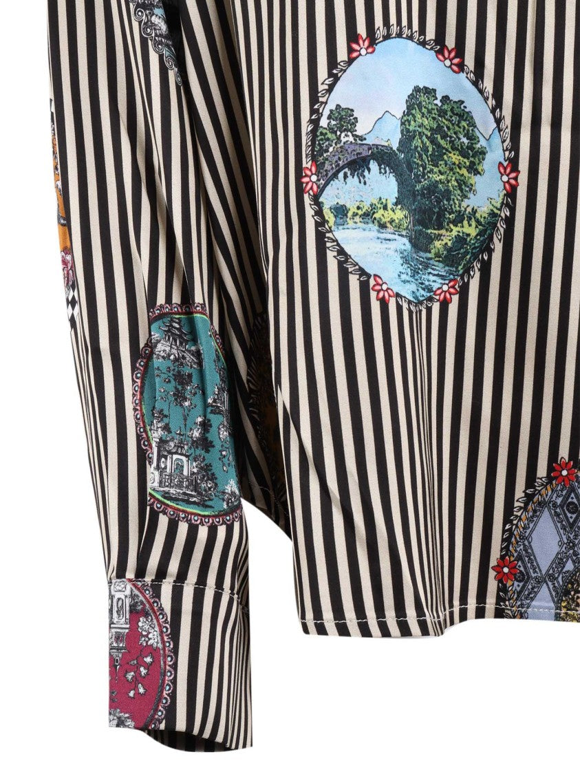 Shirt A Porter Vertical Striped Shirt With Scenic Print