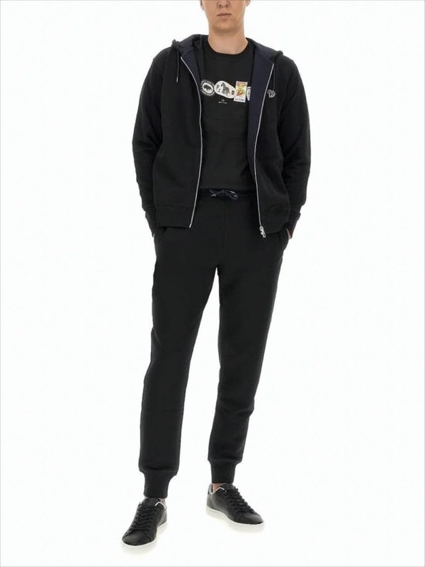 Paul Smith Black Zip-Up Hoodie With Drawstrings And Embroidered Zebra