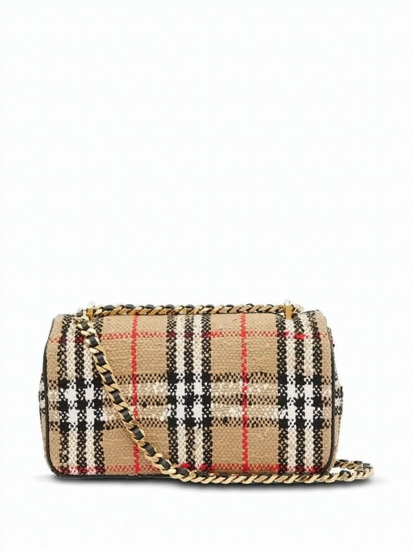 Burberry Small Rectangular Check Pattern Shoulder Bag With Gold-Tone Monogram