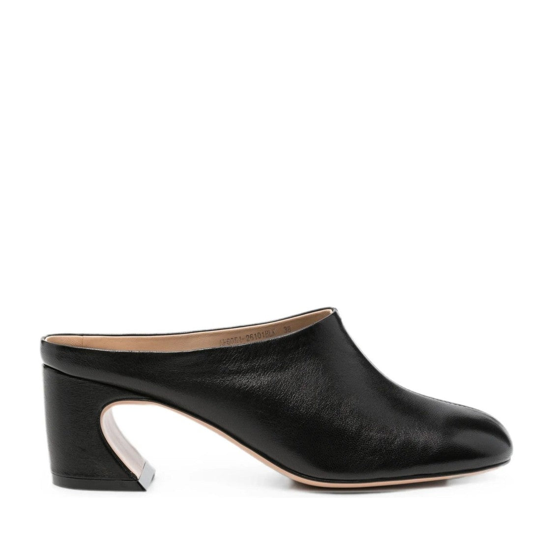 Adrianna Feretti Black Smooth Leather Block Heel Mule Slippers