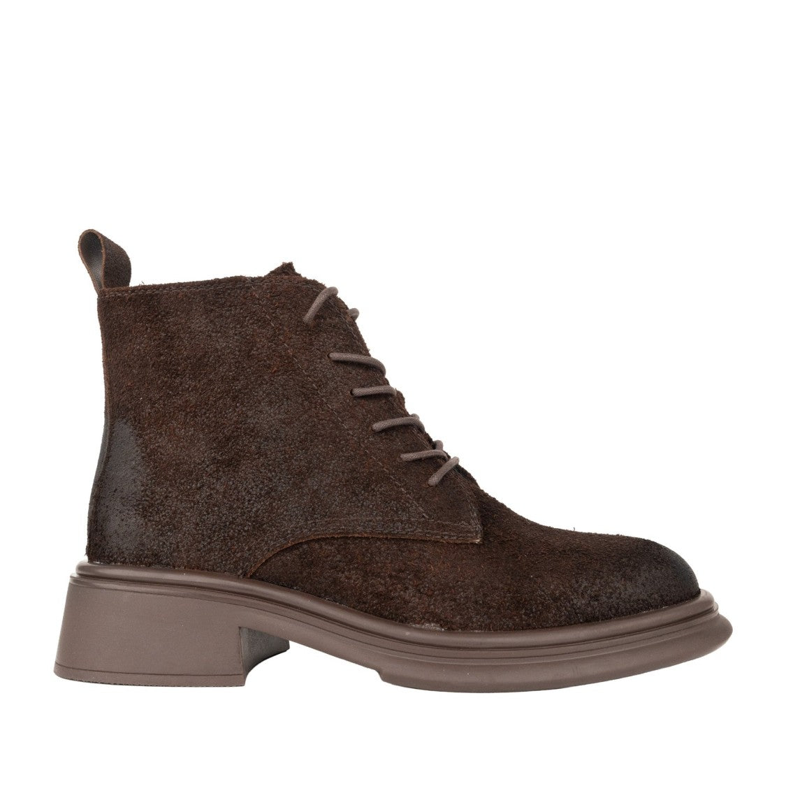 Linda Baumann Brown Textured Lace-Up Suede Ankle Boots