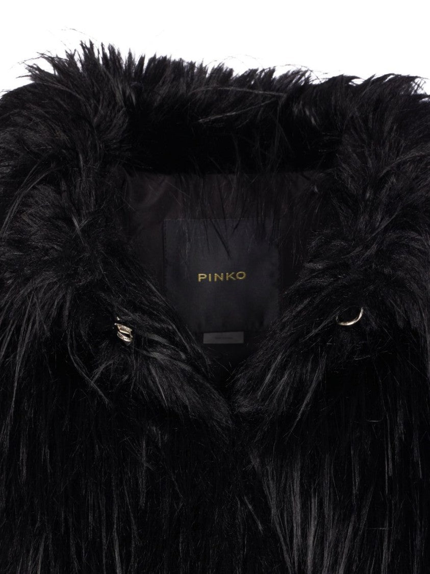 Pinko Cropped Black Faux Fur Coat