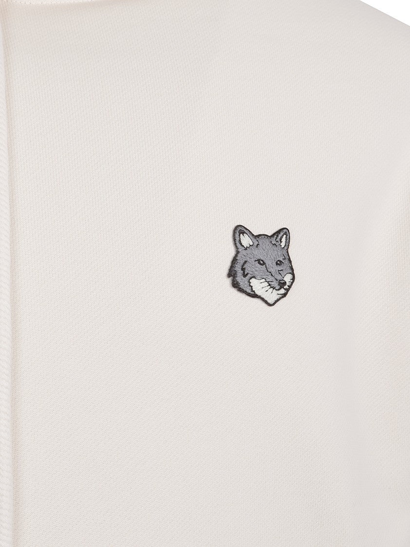 Maison Kitsuné Lightweight White Hoodie With Embroidered Fox Emblem