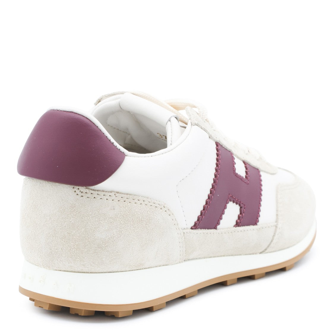 Hogan Light Beige Suede Sneakers With Bold Burgundy Accents