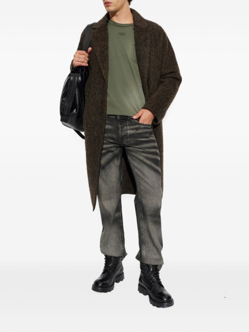 Diesel Textured Dark Brown Coat With Notched Lapel