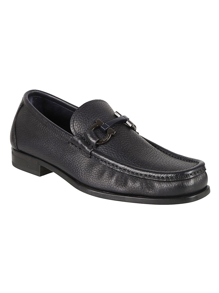Ferragamo Textured Calf Leather Loafers With Metal Bit Ornament