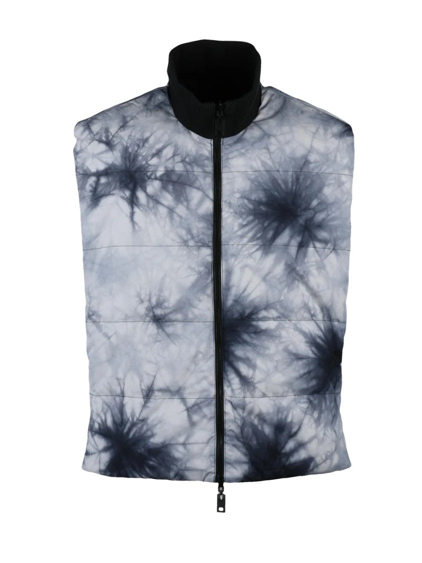 Les Hommes Padded Black Sleeveless Jacket With High Collar And Zip Closure