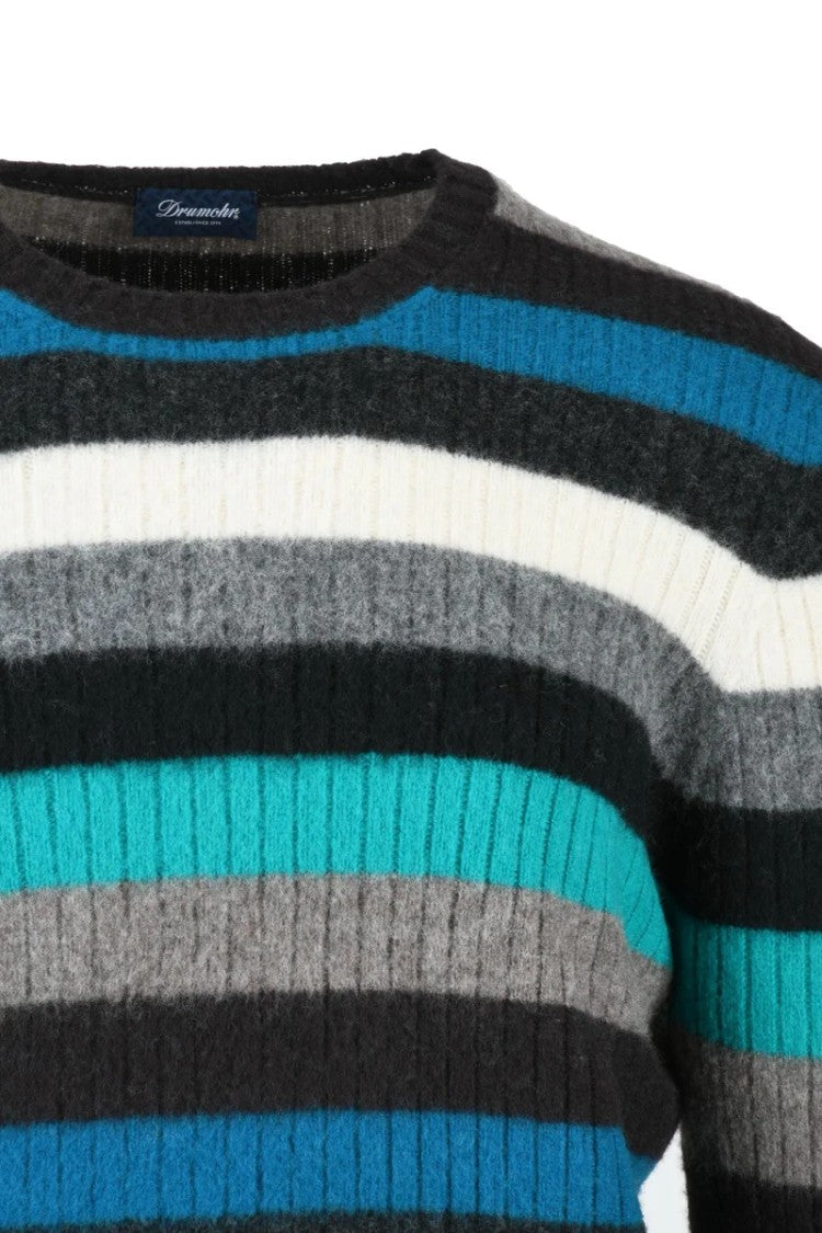 Drumohr Lambskin Crew Neck Pullover - Brown/Light Blue