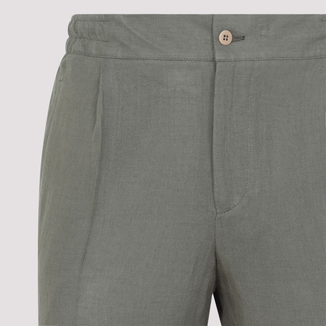 Kiton Slim Tailored Fit Green Linen Trousers