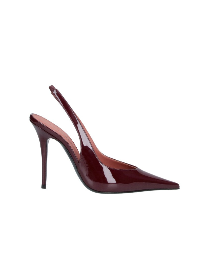 Amina Muaddi Burgundy Anok 105 Patent Leather Stiletto Pumps