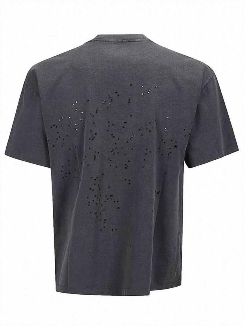 Satisfy Distressed Black Printed T-Shirt With Collegiate Text