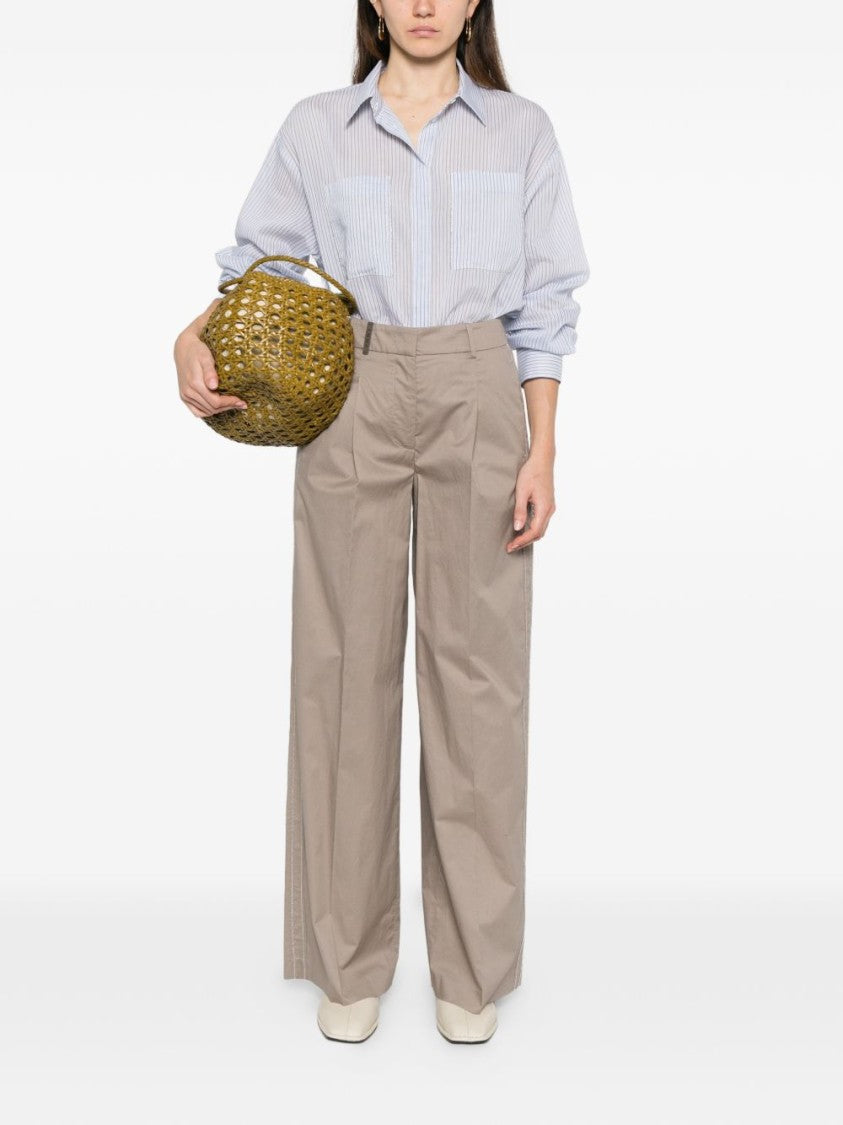 Peserico Light Blue Vertical Pinstripe Shirt With Chest Pockets