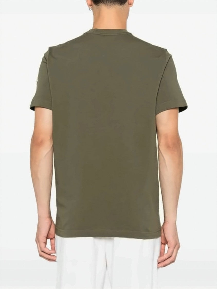 Moncler Olive Green Cotton T-Shirt With Emblem