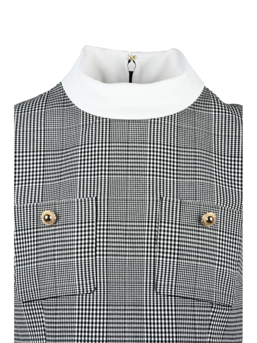 Self-Portrait Pinafore Mini Dress With Checkered Pattern And Gold-Tone Accents