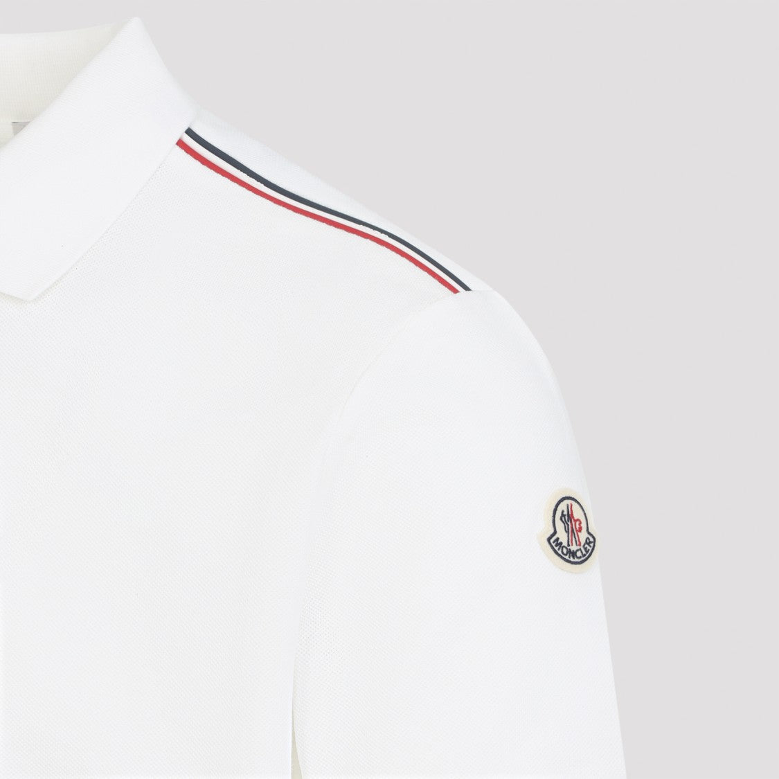 Moncler Classic Fit White Cotton Polo Shirt With Tricolor Stripes
