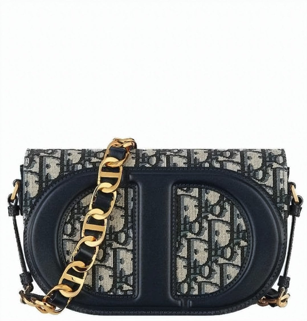 Dior Structured Monogram Canvas Shoulder Bag With Leather Detailing