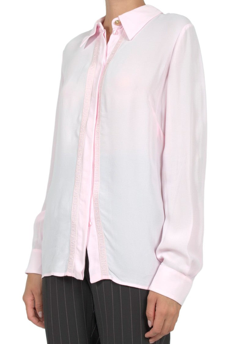 Elisabetta Franchi Light Pink Semi-Sheer Collared Viscose Shirt