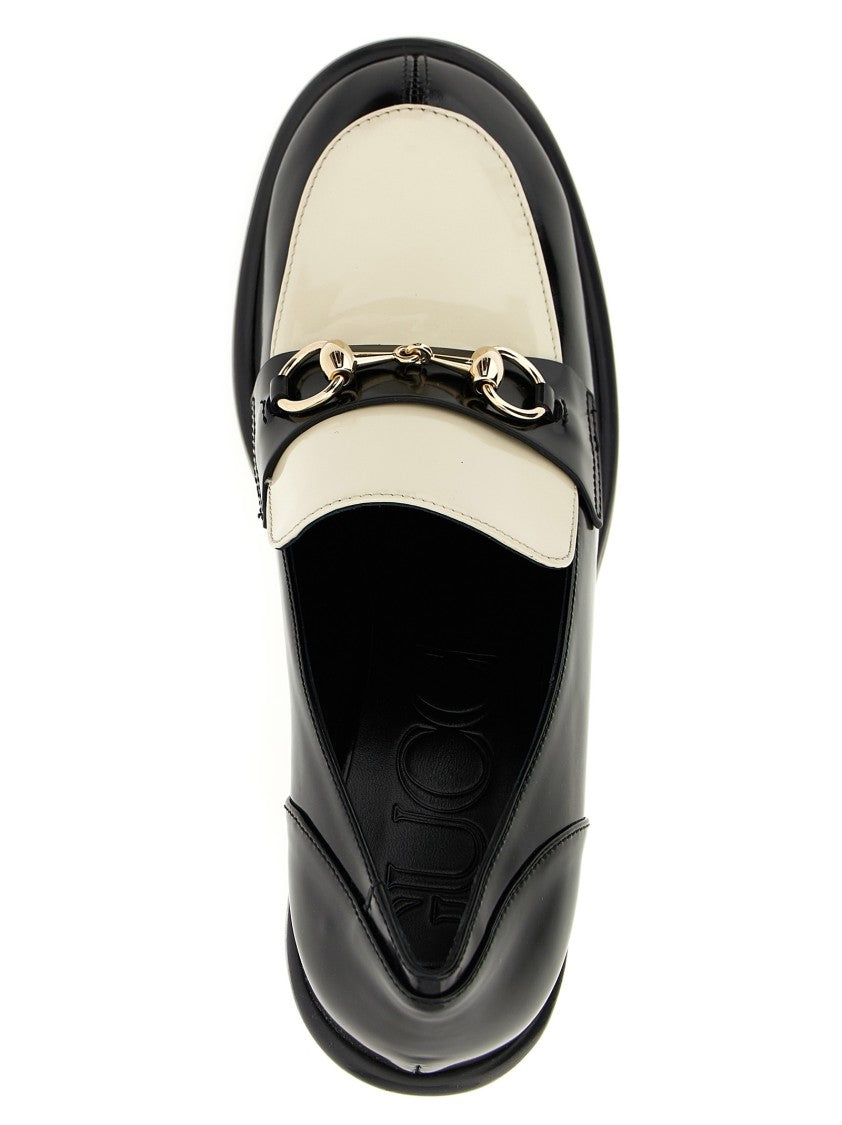 Gucci Black Patent Leather 'Morsetto' Loafers With Block Heels