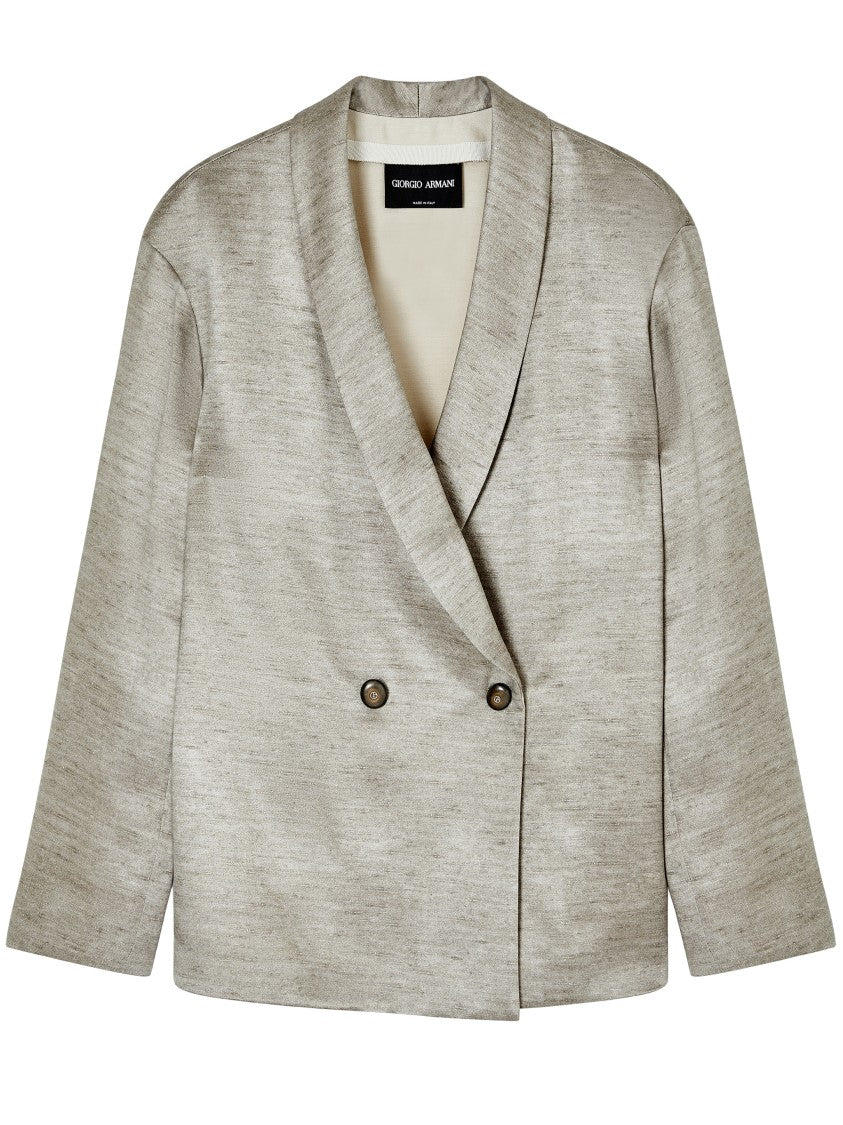Giorgio Armani Shawl Collar Neutral Textured Relaxed Jacket