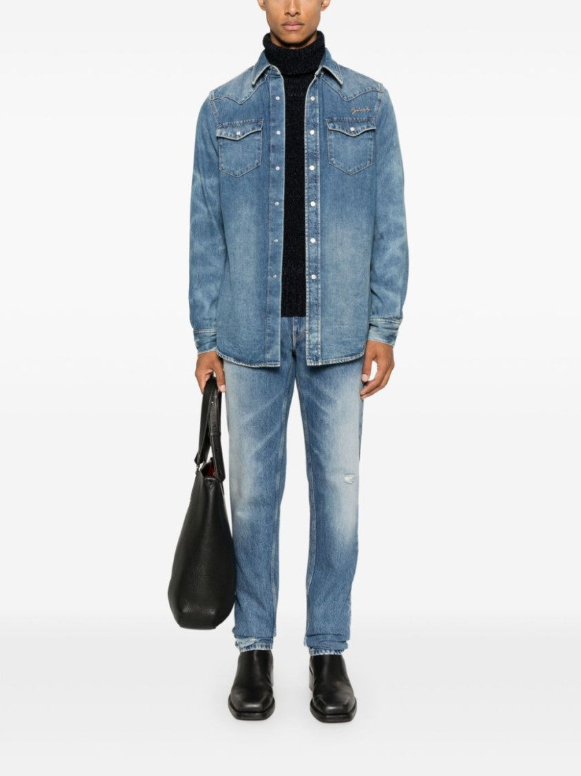 Givenchy Washed Denim Tapered Leg Jeans With Contrast Stitching