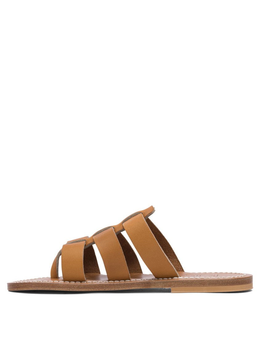 K.Jacques Open-Toe Leather Sandals With Crisscross Design