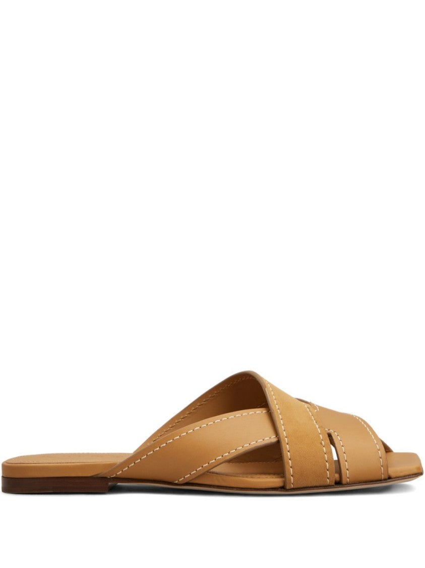 Tod's White Crisscross Strap Square Toe Sandals