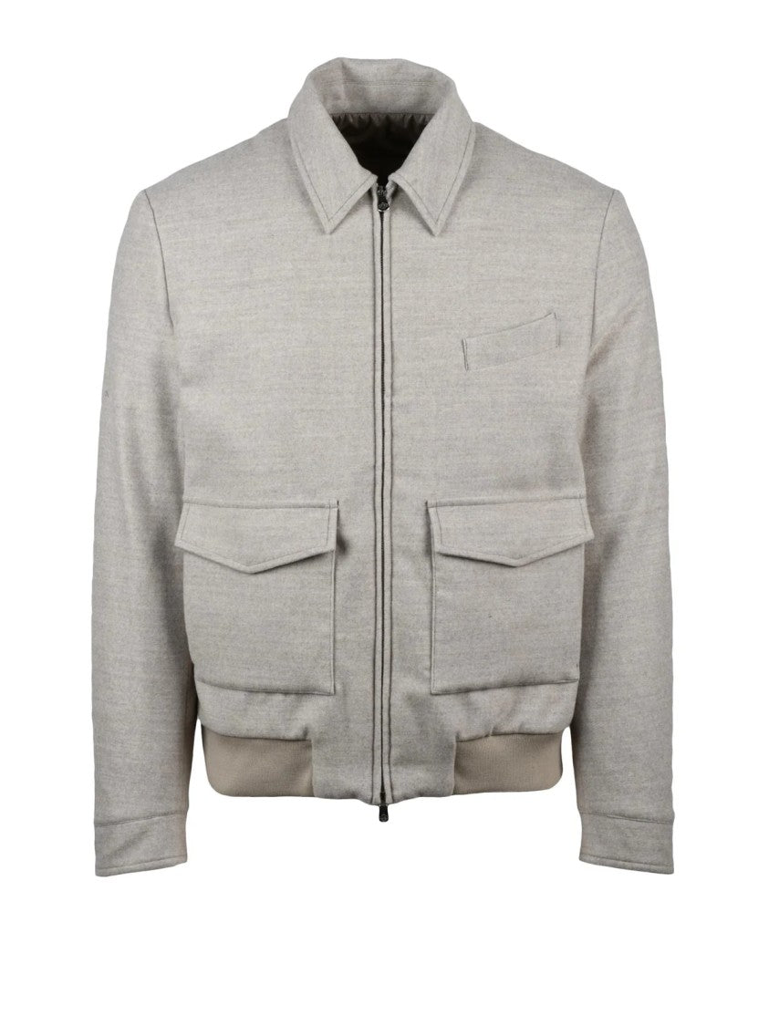 Luigi Borrelli Napoli Beige Virgin Wool Aviator Jacket