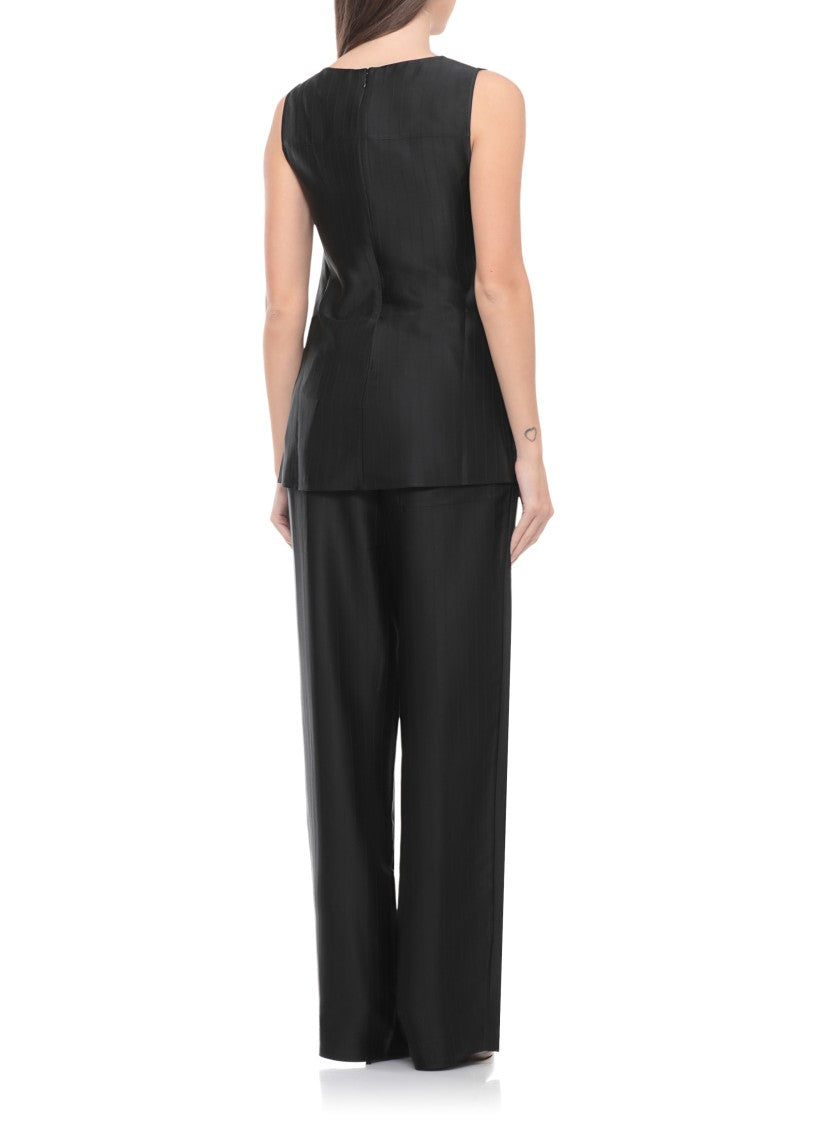Loulou De Saison Black Fonda Draped Viscose Tank Top