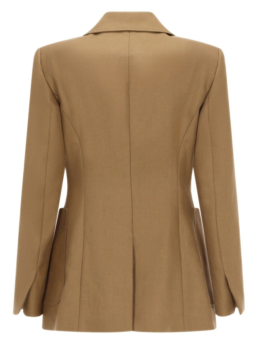 Max Mara Tailored Brown Linen Blazer With Notched Lapel And Patch Pockets