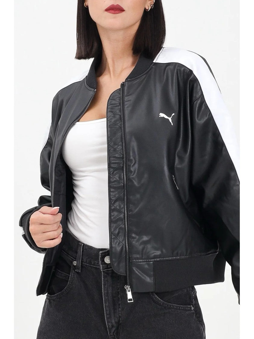 Puma Black Short Jacket With Contrasting Stripes And Functional Design