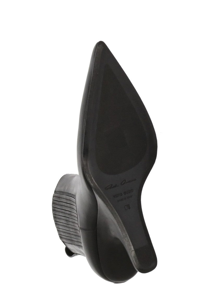 Rick Owens Sculptural Black Leather Heeled Boot With Arrowhead Design