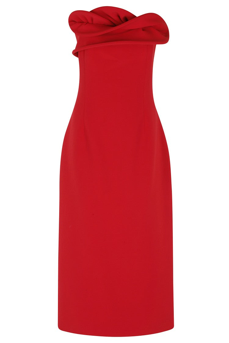Magda Butrym Red Floral Swirl Wool Corset Midi Dress