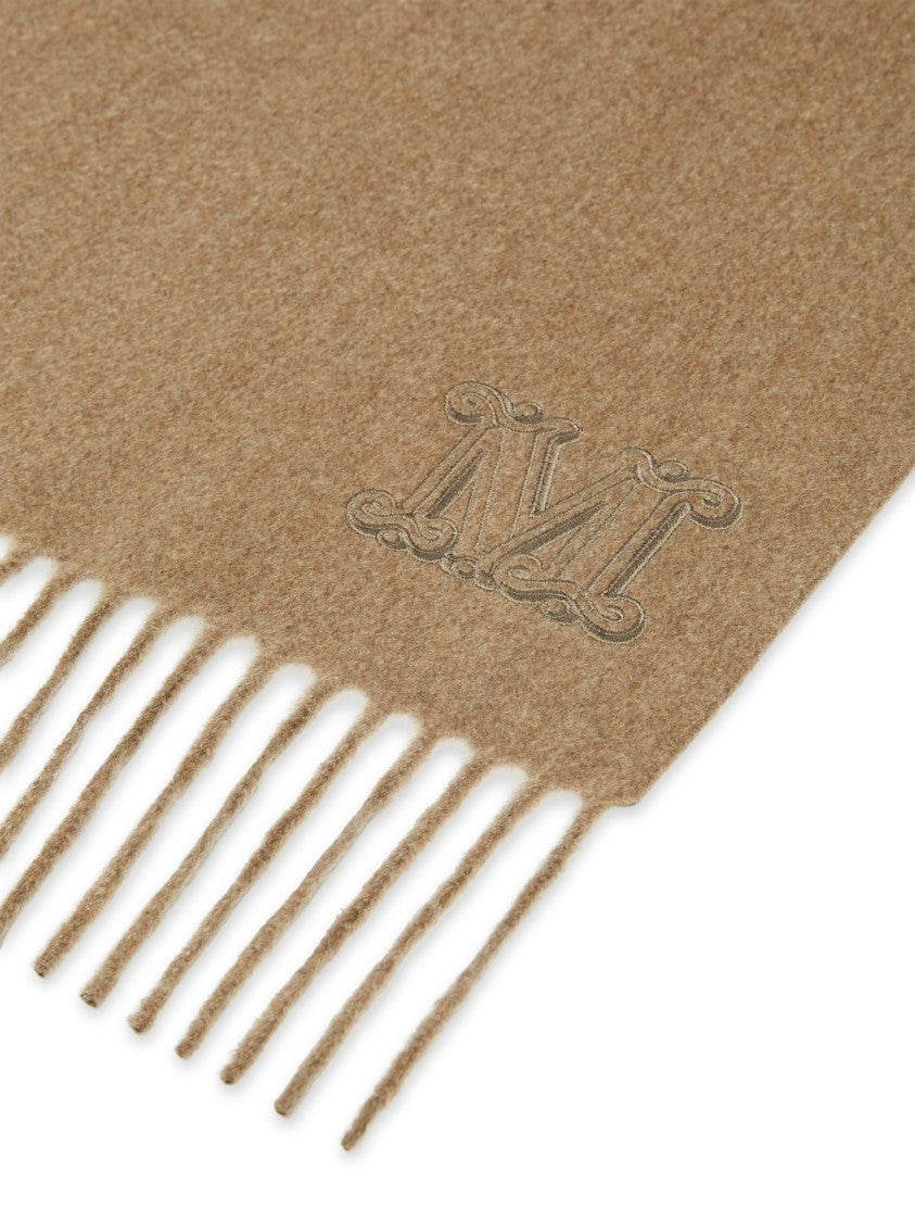 Max Mara Cashmere Scarf With Fringed Edges And Embroidered Logo