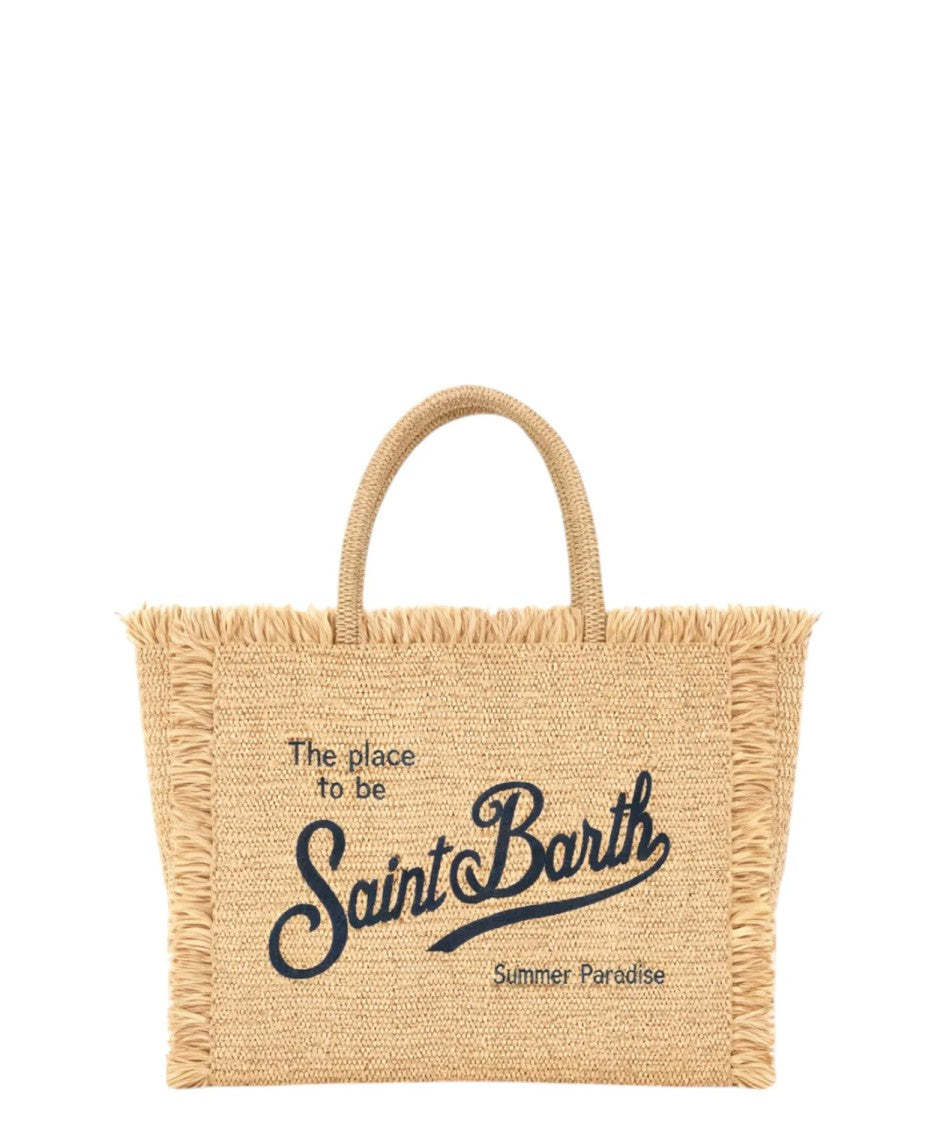 Mc2 Saint Barth Rectangular Woven Tote Bag With Fringed Edges