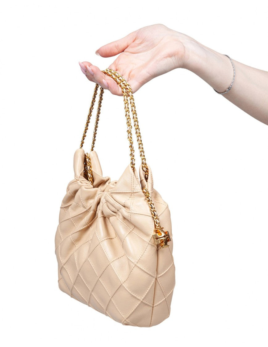 Tory Burch Mini Hobo Fleming In Nappa Color Vanilla