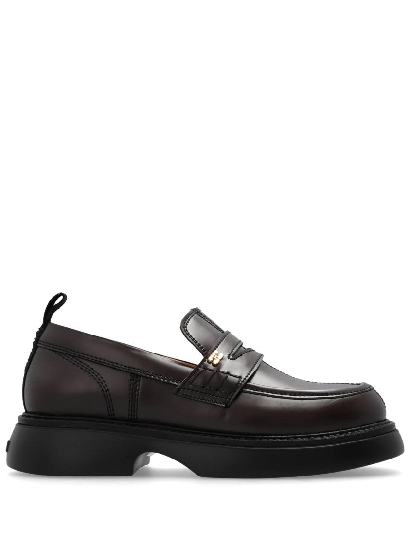 Ganni Brown Everyday Loafer Polished Penny Strap Recycled Leather Loafers