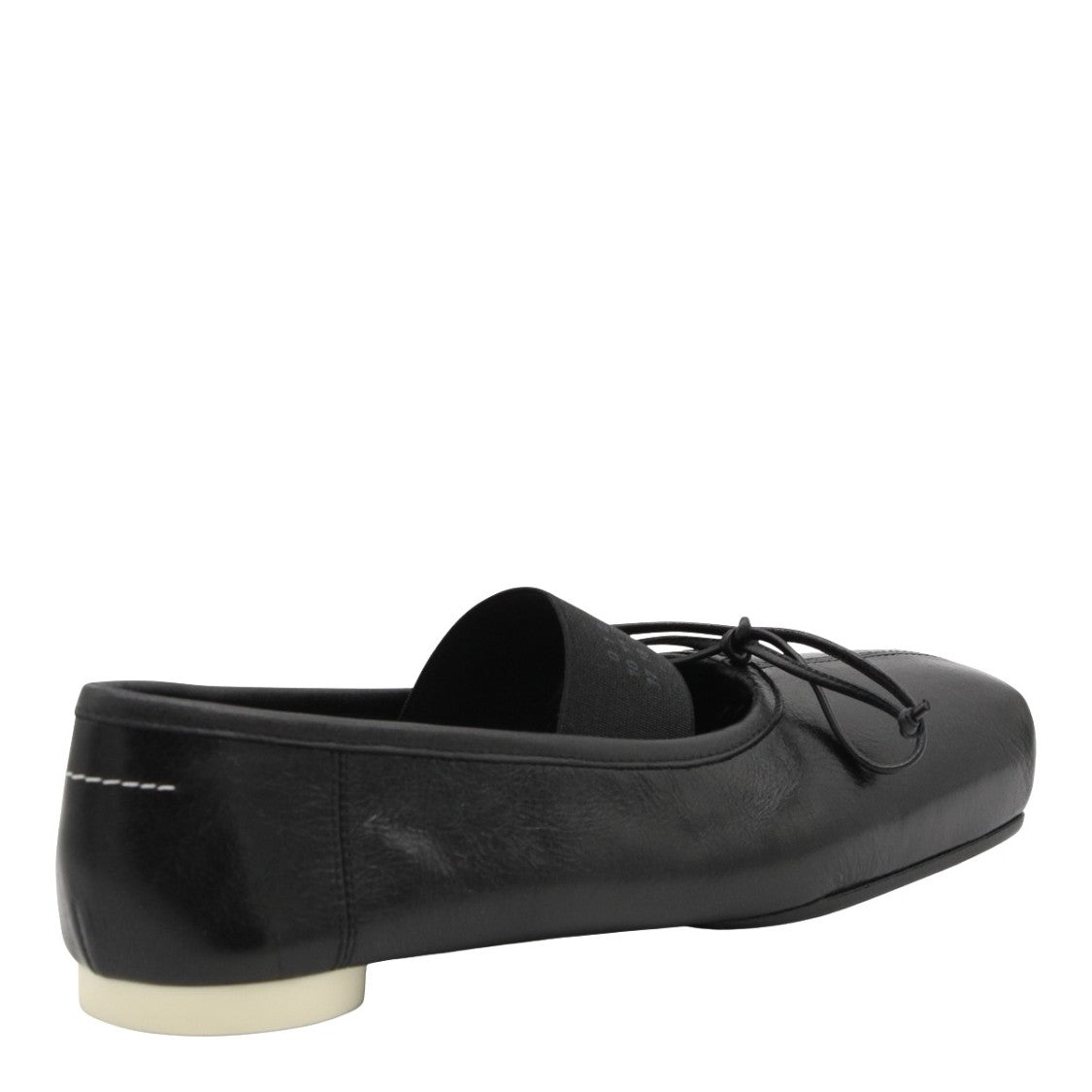 Mm6 By Maison Margiela Black Leather Flats With Square Toe