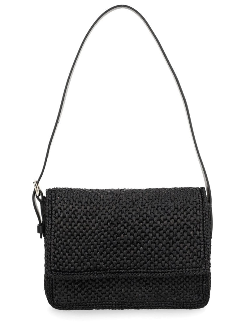 Manebi Paloma Tightly Woven Flap Raffia Shoulder Bag