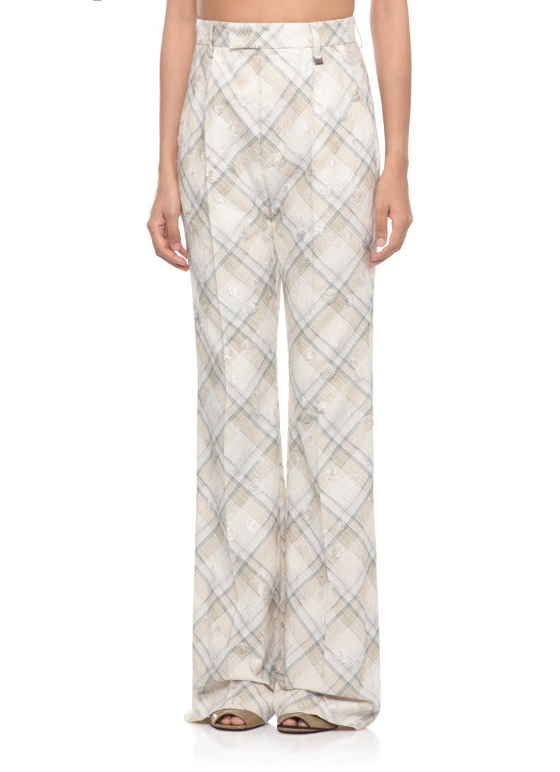 Vivienne Westwood Ivory Ray Palazzo Checked Flared Pants