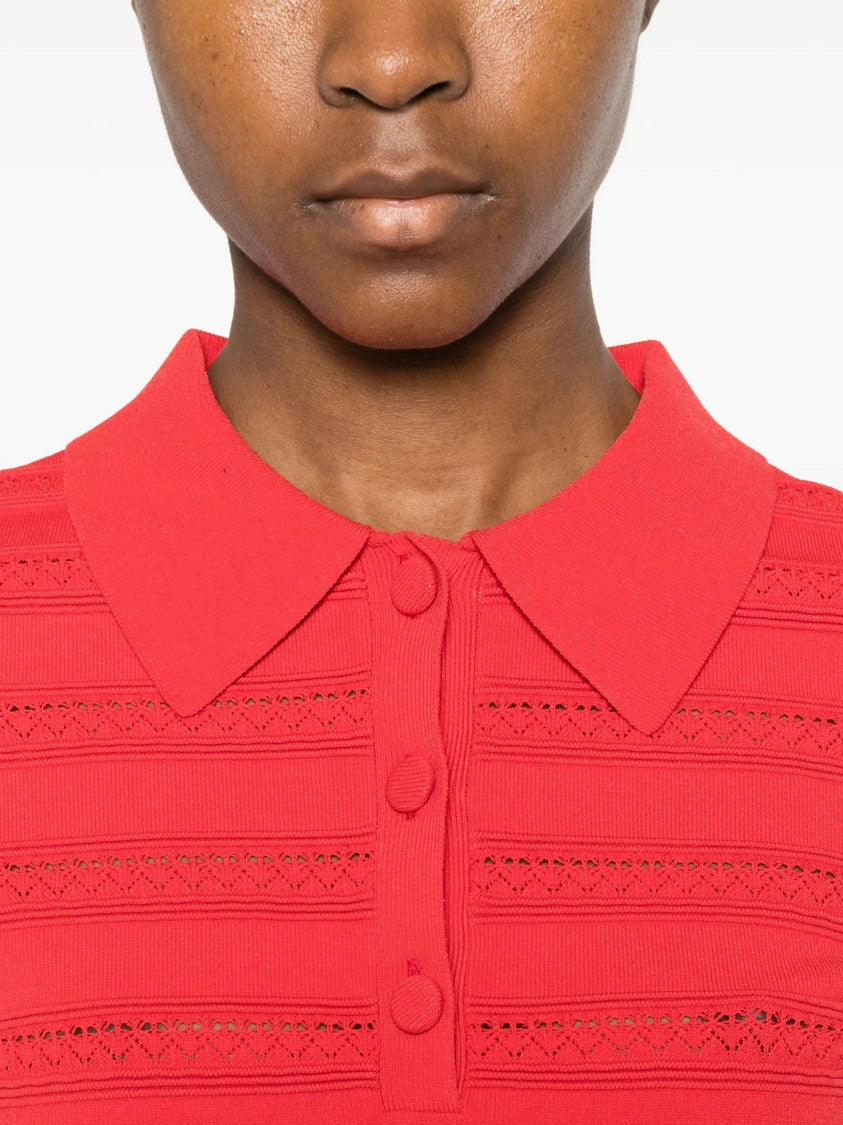 Blugirl Cropped Textured Stripes Polo Shirt