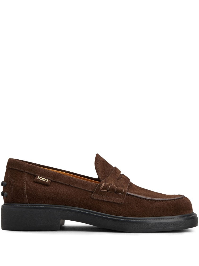 Tod's Brown Suede Moccasins With Classic Penny Loafer Design