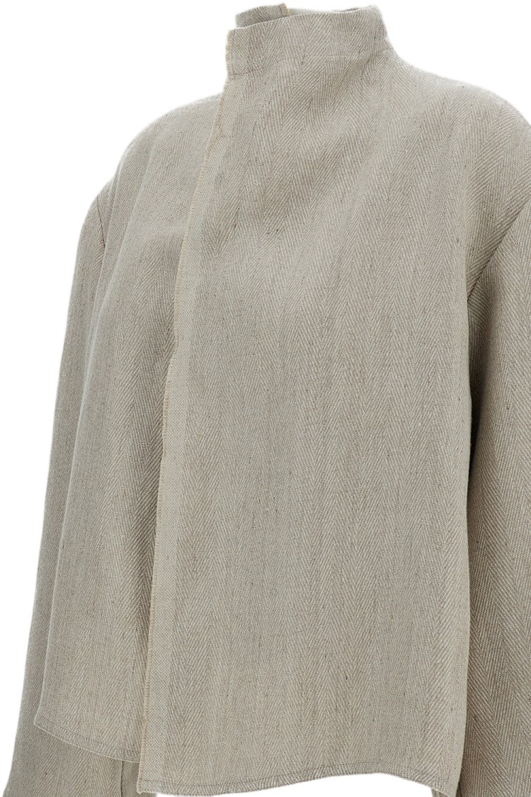Dusan Beige Open-Front Linen Jacket With Fringed Trim