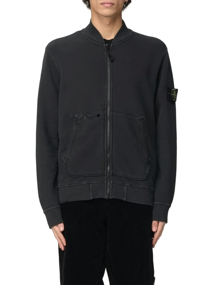 Stone Island Black Zip-Up Hooded Sweatshirt