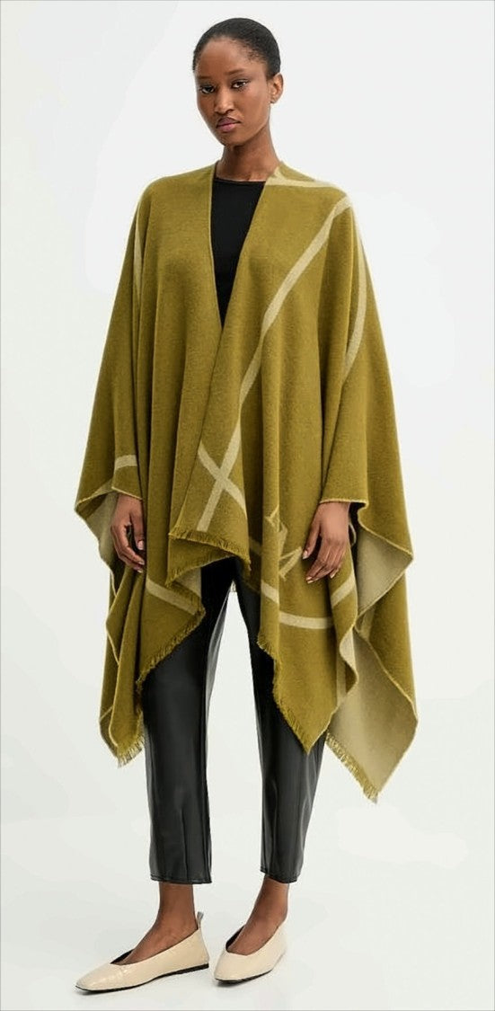 Max Mara Patterned Knit Poncho With Fringed Edges