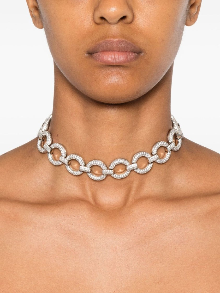 Self-Portrait Brass Necklace With Crystals And Adjustable Chain