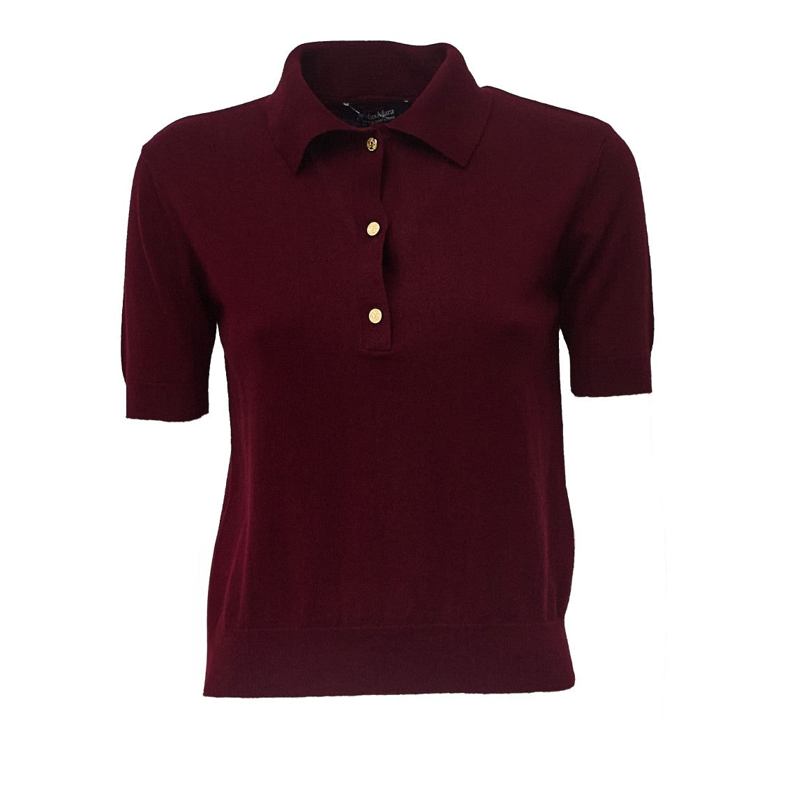 Max Mara Short-Sleeved Polo Top With Gold Button Placket And Ribbed Finish
